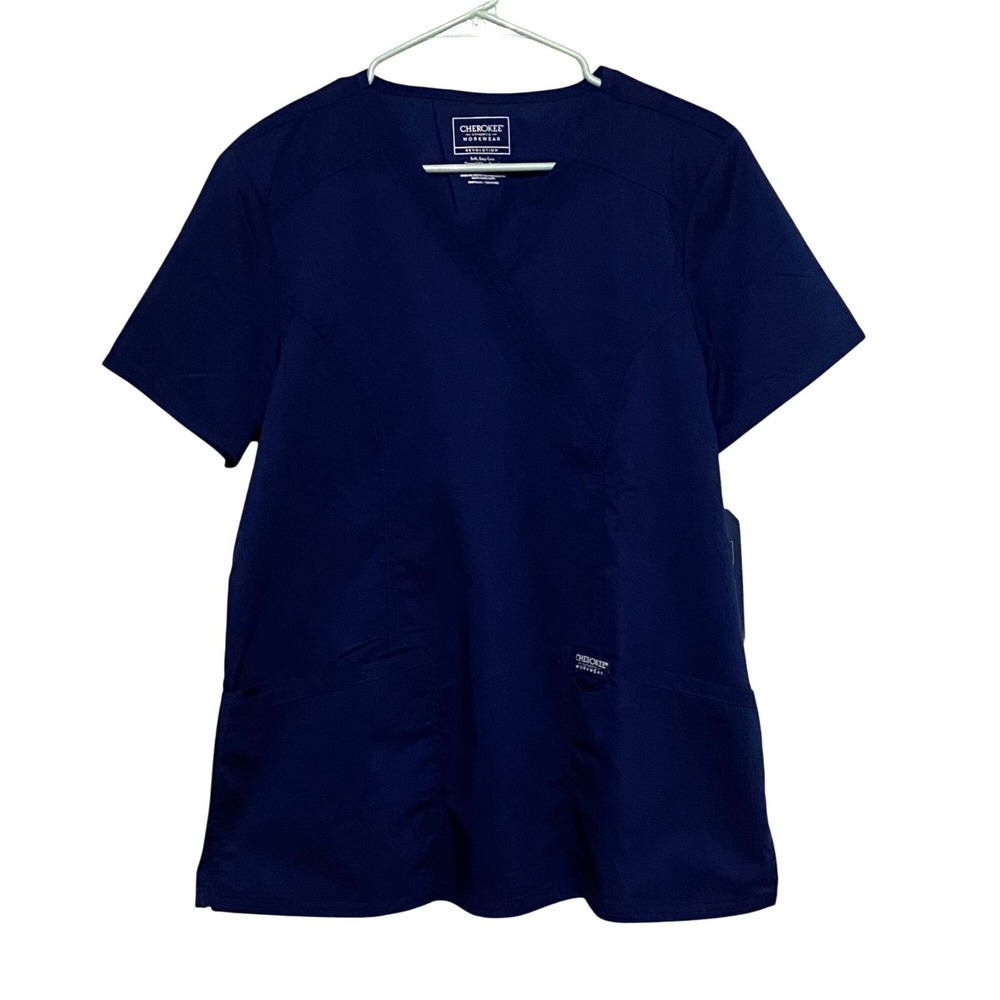 Cherokee Workwear Womens Scrub Top M Navy Blue Medical Dental‎ Vet Tech Uniform